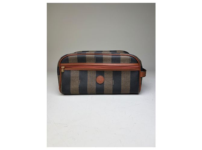 Beauty case Vintage Fendi Canvas Navy Brown Beige Gold Blu navy - vista 7