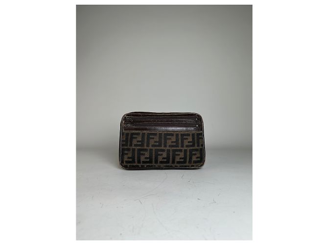 Pouch Vintage Fendi FF Monogram Canvas Beige Nero - vista 10