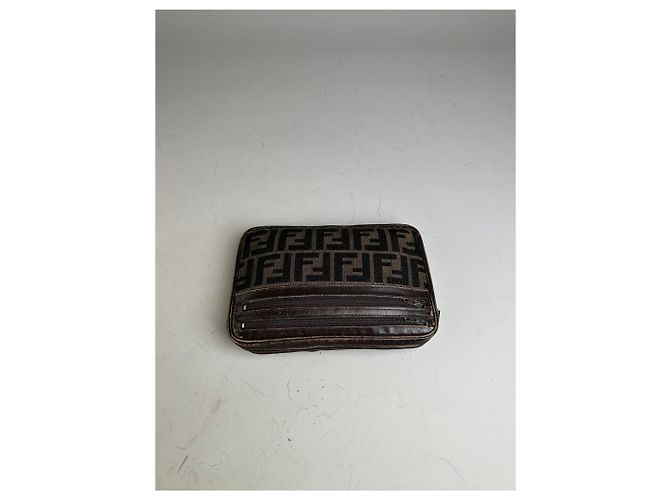 Pouch Vintage Fendi FF Monogram Canvas Beige Nero - vista 3