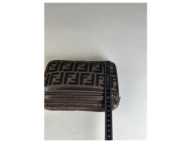 Pouch Vintage Fendi FF Monogram Canvas Beige Nero - vista 5