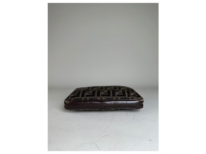Pouch Vintage Fendi FF Monogram Canvas Beige Nero - vista 6