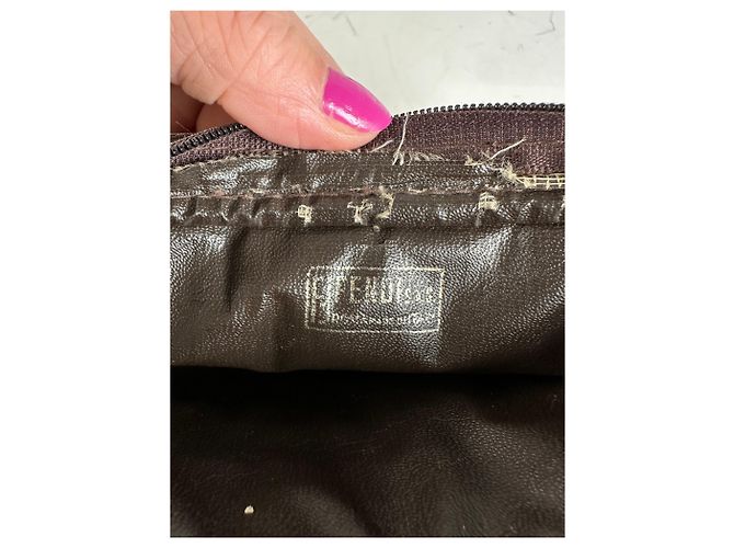 Pouch Vintage Fendi FF Monogram Canvas Beige Nero - vista 9
