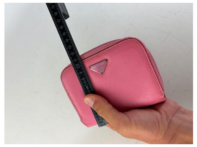 Vintage Prada Saffiano Leather Zip Wallet Pink Silver - view 10