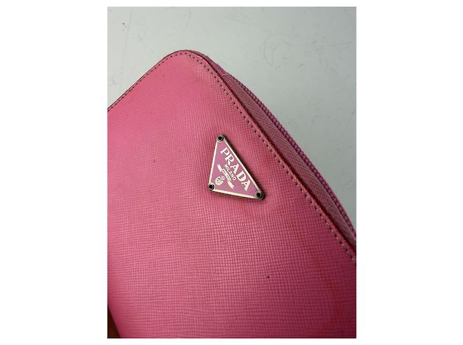 Vintage Prada Saffiano Leather Zip Wallet Pink Silver - view 3