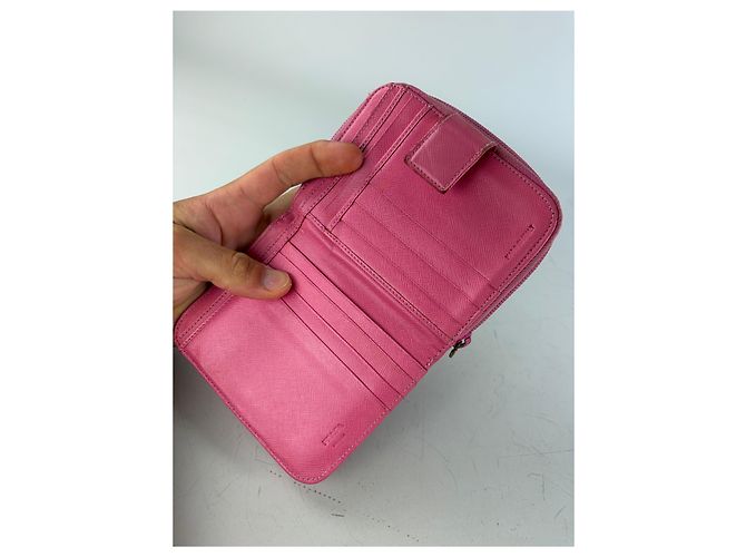 Vintage Prada Saffiano Leather Zip Wallet Pink Silver - view 5