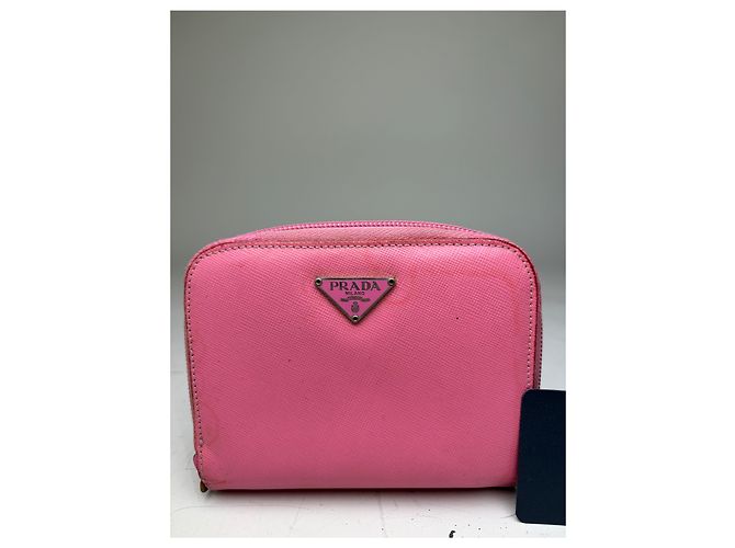 Vintage Prada Saffiano Leather Zip Wallet Pink Silver - view 6