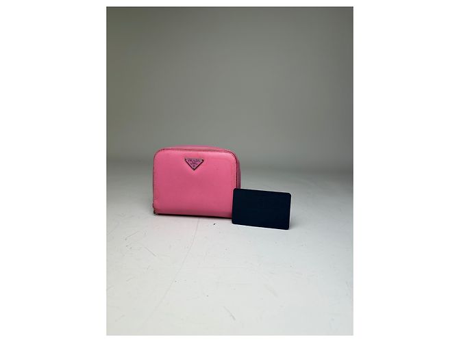 Vintage Prada Saffiano Leather Zip Wallet Pink Silver - view 8