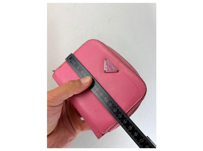 Vintage Prada Saffiano Leather Zip Wallet Pink Silver - view 9