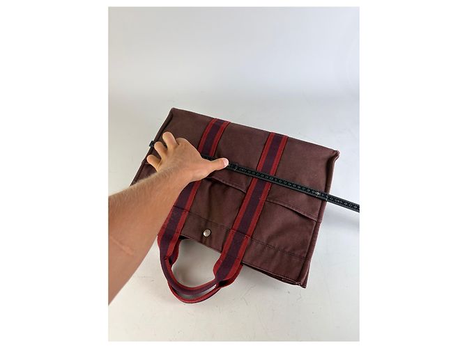 Trim Hermès Vintage Hermes Canvas Tote Bag burgunderrot silber Bordeaux - Ansicht 10