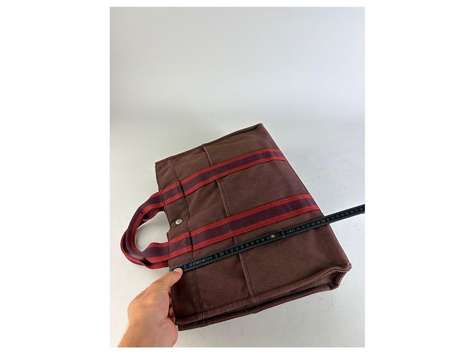 Trim Hermès Vintage Hermes Canvas Tote Bag burgunderrot silber Bordeaux - Ansicht 11