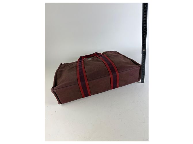 Trim Hermès Vintage Hermes Canvas Tote Bag burgunderrot silber Bordeaux - Ansicht 12
