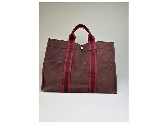 Trim Hermès Vintage Hermes Canvas Tote Bag burgunderrot silber Bordeaux - Ansicht 13
