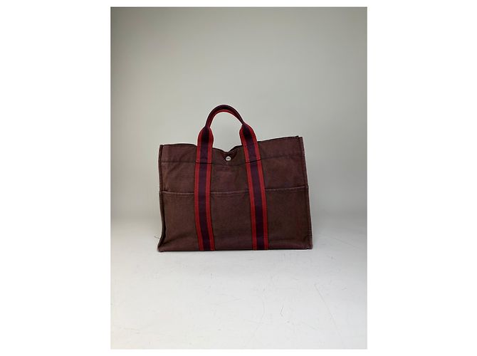 Trim Hermès Vintage Hermes Canvas Tote Bag burgunderrot silber Bordeaux - Ansicht 14