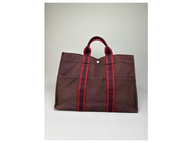 Trim Hermès Vintage Hermes Canvas Tote Bag burgunderrot silber Bordeaux - Ansicht 2
