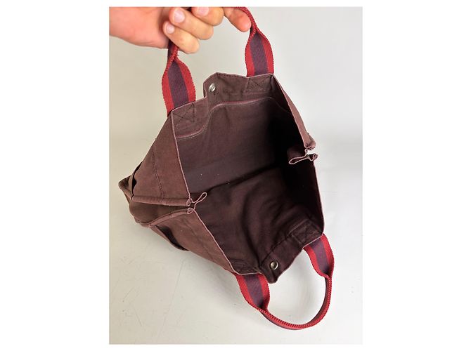 Trim Hermès Vintage Hermes Canvas Tote Bag burgunderrot silber Bordeaux - Ansicht 3