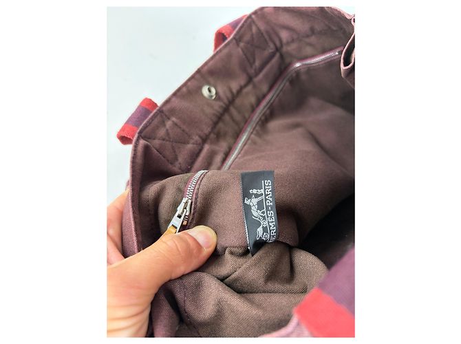 Trim Hermès Vintage Hermes Canvas Tote Bag burgunderrot silber Bordeaux - Ansicht 4