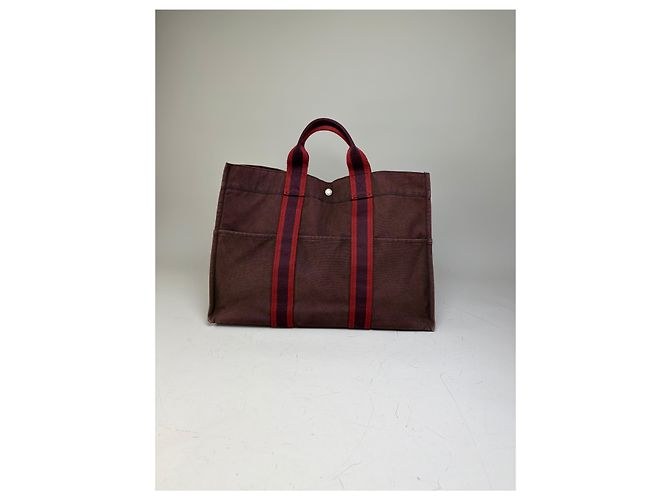 Trim Hermès Vintage Hermes Canvas Tote Bag burgunderrot silber Bordeaux - Ansicht 5