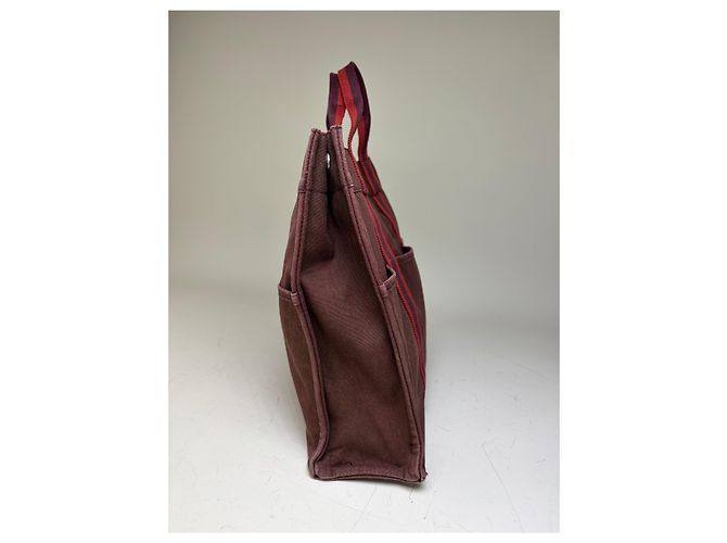 Trim Hermès Vintage Hermes Canvas Tote Bag burgunderrot silber Bordeaux - Ansicht 7