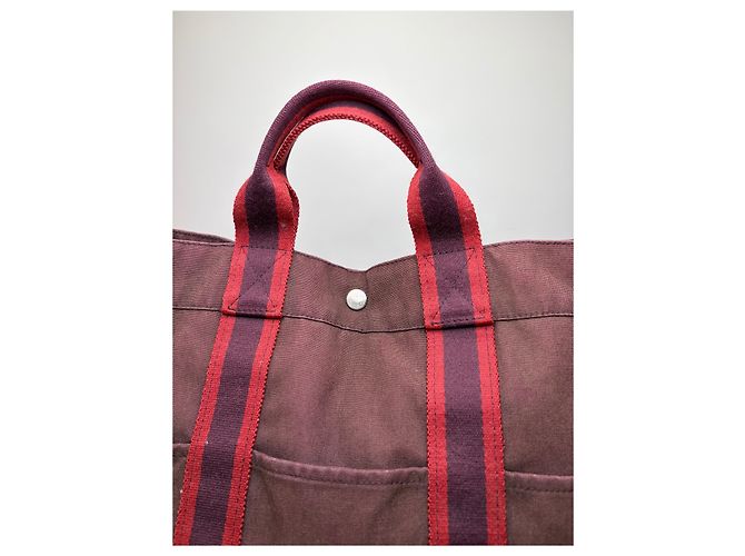 Trim Hermès Vintage Hermes Canvas Tote Bag burgunderrot silber Bordeaux - Ansicht 8