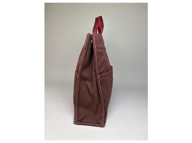 Trim Hermès Vintage Hermes Canvas Tote Bag burgunderrot silber Bordeaux - Ansicht 9