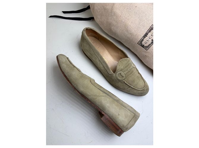 Mocassini Vintage Gucci in camoscio Olive Green EU37 Verde - vista 3