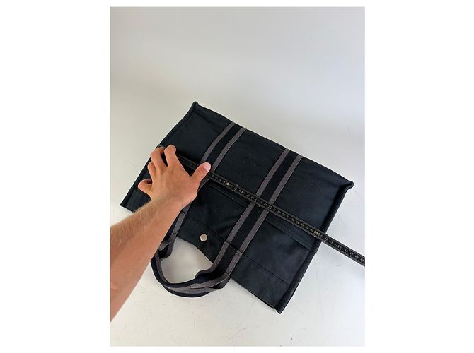 Hermès Vintage Hermes Canvas Tote Schwarz Grau Silber - Ansicht 10