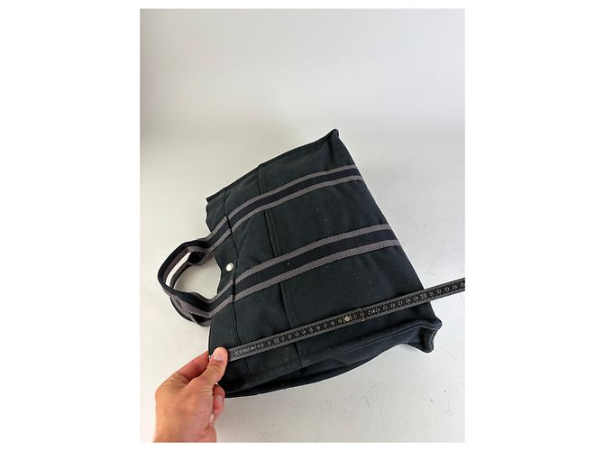 Hermès Vintage Hermes Canvas Tote Schwarz Grau Silber - Ansicht 11