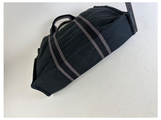 Hermès Vintage Hermes Canvas Tote Schwarz Grau Silber - Ansicht 12