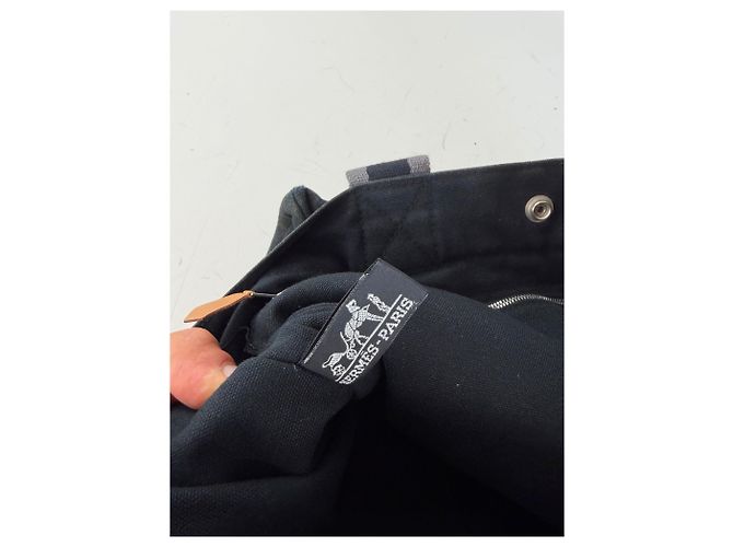 Hermès Vintage Hermes Canvas Tote Schwarz Grau Silber - Ansicht 3