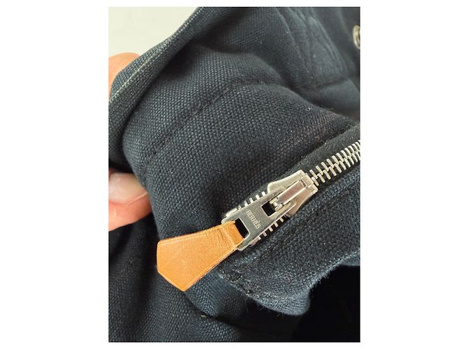 Hermès Vintage Hermes Canvas Tote Schwarz Grau Silber - Ansicht 5