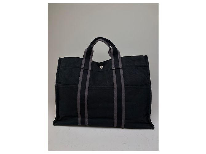 Hermès Vintage Hermes Canvas Tote Schwarz Grau Silber - Ansicht 8