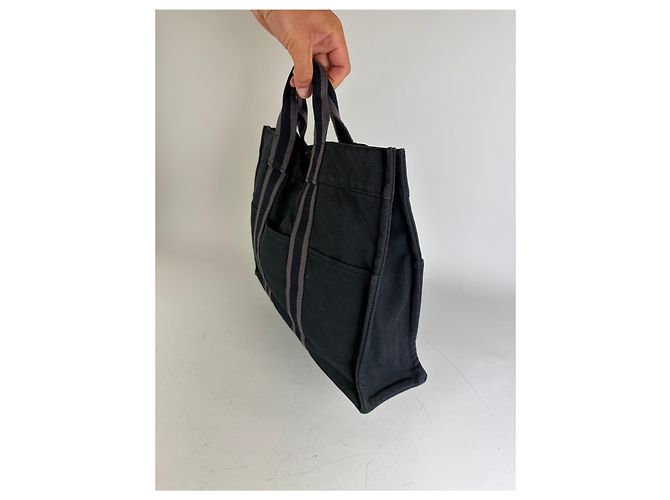 Hermès Vintage Hermes Canvas Tote Schwarz Grau Silber - Ansicht 9