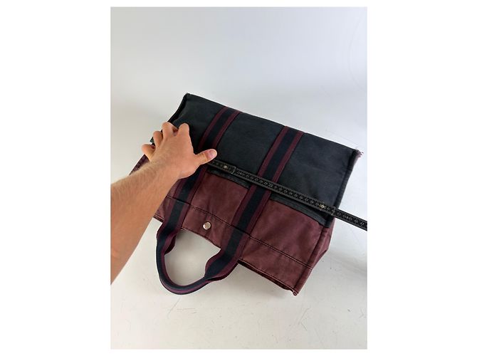 Hermès Vintage Hermes Canvas Tote Bag Burgundy Black - Ansicht 11