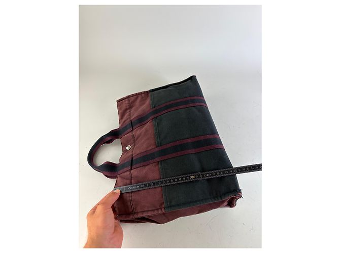 Hermès Vintage Hermes Canvas Tote Bag Burgundy Black - Ansicht 12