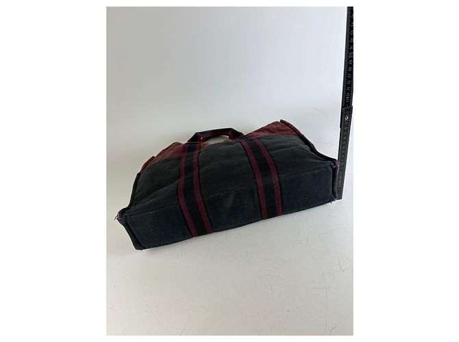 Hermès Vintage Hermes Canvas Tote Bag Burgundy Black - Ansicht 13