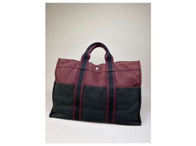 Hermès Vintage Hermes Canvas Tote Bag Burgundy Black - Ansicht 2