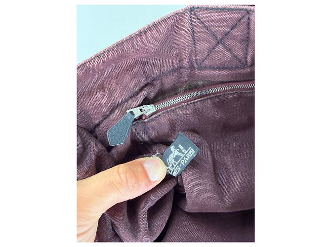 Hermès Vintage Hermes Canvas Tote Bag Burgundy Black - Ansicht 4