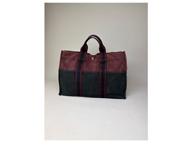 Hermès Vintage Hermes Canvas Tote Bag Burgundy Black - Ansicht 6