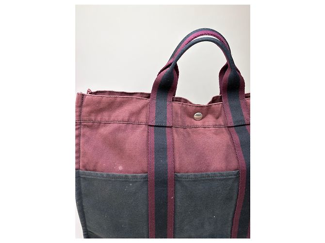 Hermès Vintage Hermes Canvas Tote Bag Burgundy Black - Ansicht 7