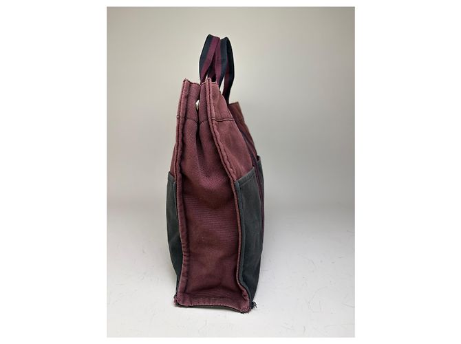 Hermès Vintage Hermes Canvas Tote Bag Burgundy Black - Ansicht 8