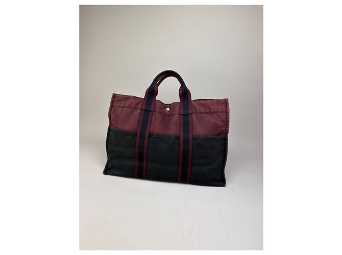 Hermès Vintage Hermes Canvas Tote Bag Burgundy Black - Ansicht 9