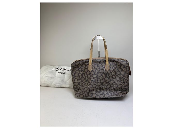 Tote Vintage Yves Saint Laurent Monogram Canvas Brown Cream Marrone - vista 2