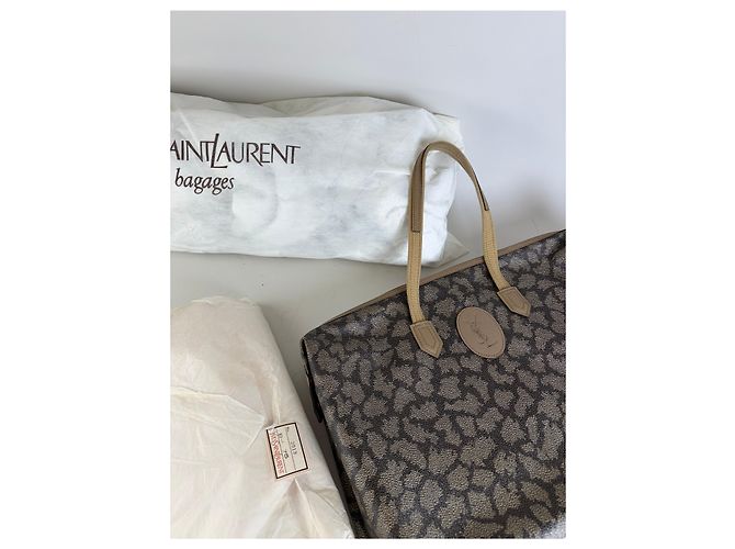 Tote Vintage Yves Saint Laurent Monogram Canvas Brown Cream Marrone - vista 3