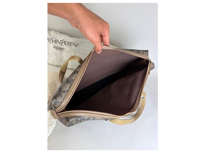 Tote Vintage Yves Saint Laurent Monogram Canvas Brown Cream Marrone - vista 4