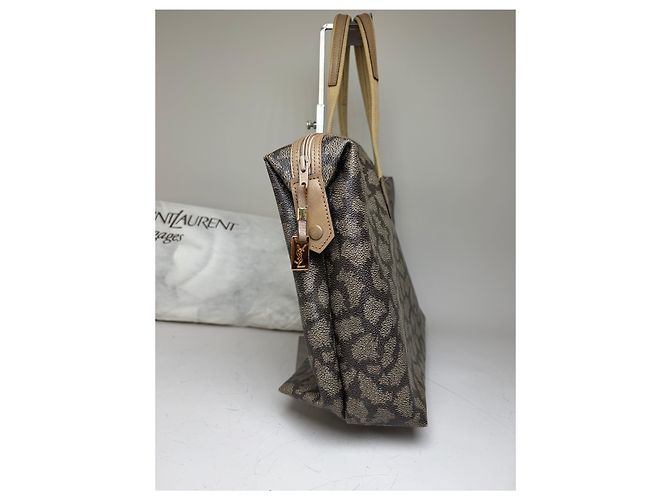 Tote Vintage Yves Saint Laurent Monogram Canvas Brown Cream Marrone - vista 5
