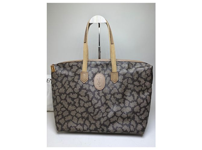 Tote Vintage Yves Saint Laurent Monogram Canvas Brown Cream Marrone - vista 6