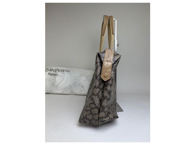 Tote Vintage Yves Saint Laurent Monogram Canvas Brown Cream Marrone - vista 7