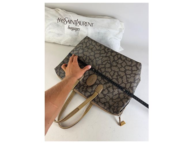 Tote Vintage Yves Saint Laurent Monogram Canvas Brown Cream Marrone - vista 9