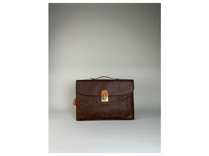 Vintage Etro Paisley Lederaktentasche Brown Rust Gold - Ansicht 12