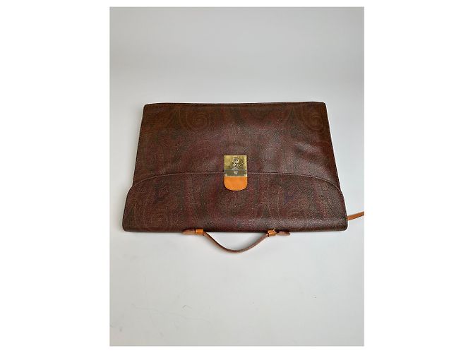 Vintage Etro Paisley Lederaktentasche Brown Rust Gold - Ansicht 7